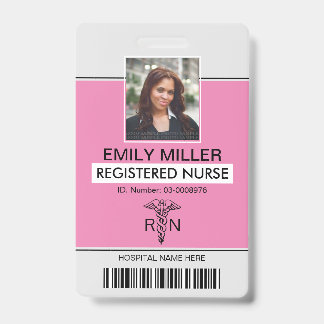 Badge Médicale RN employé caduceus modèle photo rose