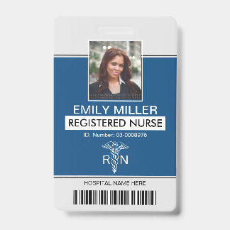Badge Médicale RN employé modèle photo bleu classique