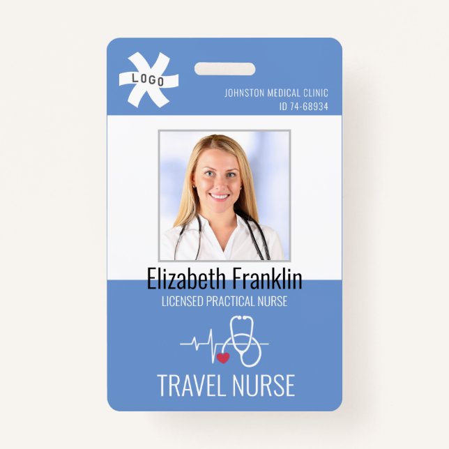 Badge Médicale Stethoscope Blue TRAVEL INFIRMIER (Devant)