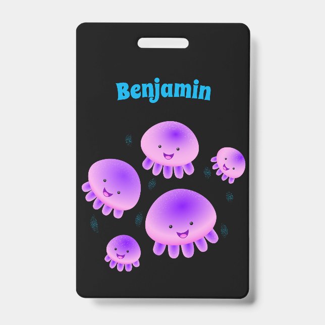 Badge Méduse rose violet kawaii dessin animé mignon (Avant)