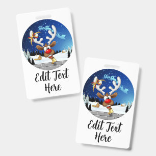 Badge Mème de Noël drôle de renne qui regarde par-dessus