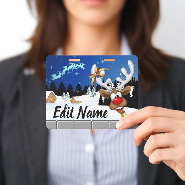 Badge Mème de Noël drôle de renne qui regarde par-dessus (Présenté)