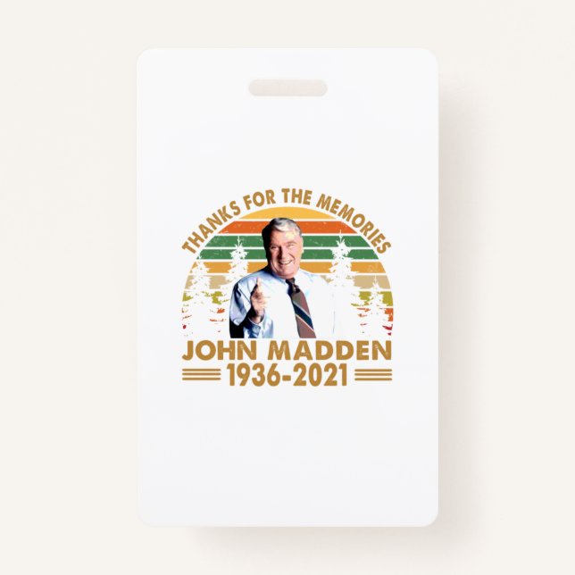 Badge Merci pour les souvenirs John Madden 1936 2021 (Devant)