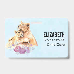 Badge Mère Lionne & Petit au style aquarelle mignon
