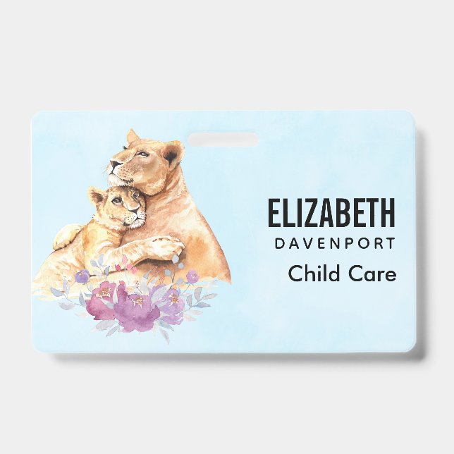 Badge Mère Lionne & Petit au style aquarelle mignon (Avant)