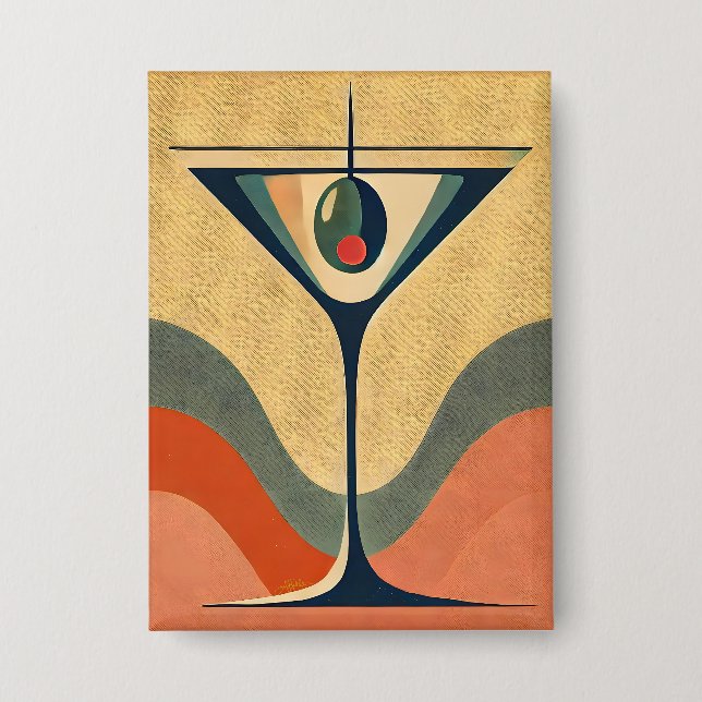 Badge Mi-siècle Moderne "vague de martini à l'olive pime (Recto)