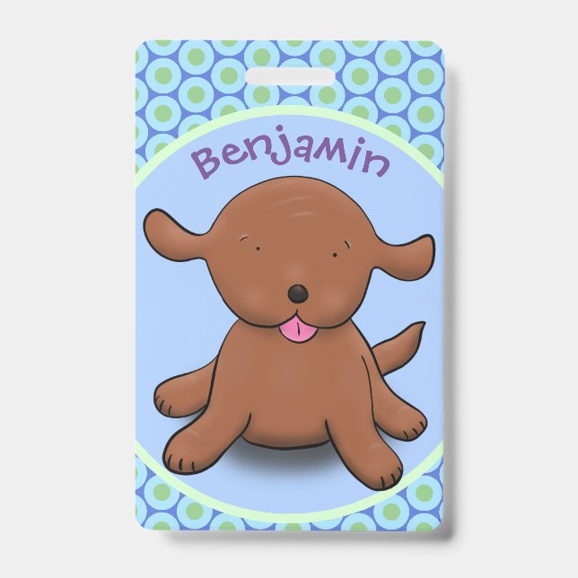 Badge Mignon chiot heureux illustration de dessin animé  (Avant)