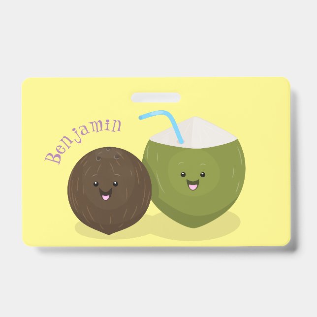 Badge Mignon illustration de noix de coco kawaii de dess (Avant)