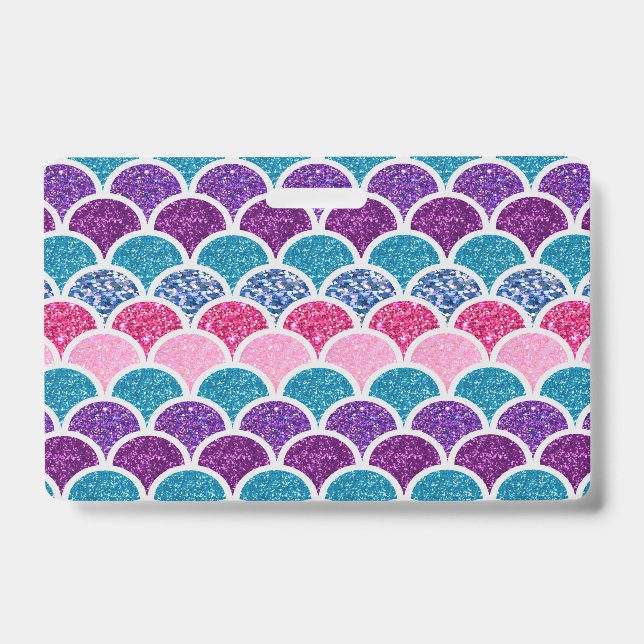 Badge mignonette aqua rose turquoise mauve écailles (Face)