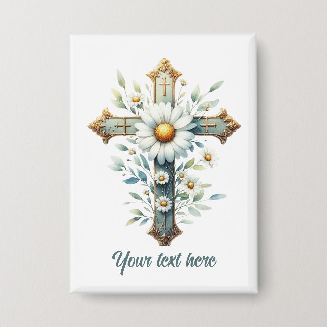 Badge Mignonne croix religieuse ajouter du texte (Recto)