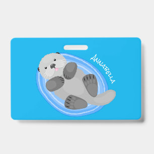 Badge Mignonne illustration de cartoon de loutre de mer 