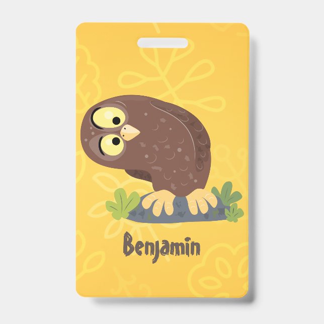 Badge Mignonne illustration de chouette brune drôle et c (Avant)