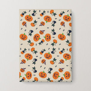 Badge Mignons citrouilles d'Halloween et motif de chats