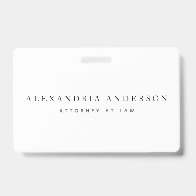 Badge Minimalist White Lawyer Business Professional ID (Front)