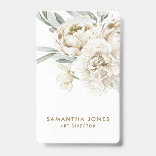 Badge Minimaliste Moderne Fleur de Pivoine Blanche Aquar