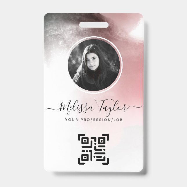 Badge Misty Ombre Pink et Purple Script Photo (Avant)