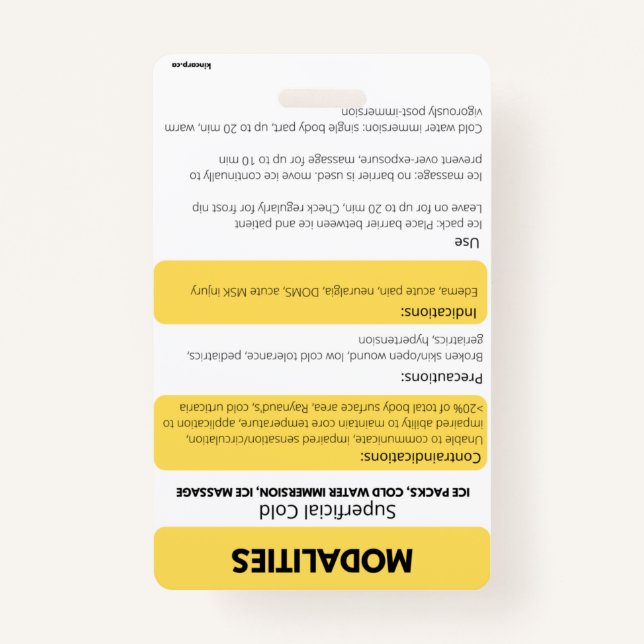 Badge Modalités (chaud/froid) Référence de la carte d'in (Dos)