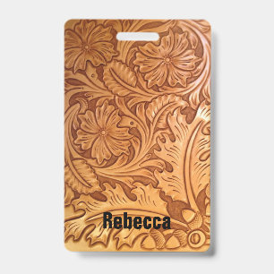 Badge Mode cowboy marron rustique cuir western