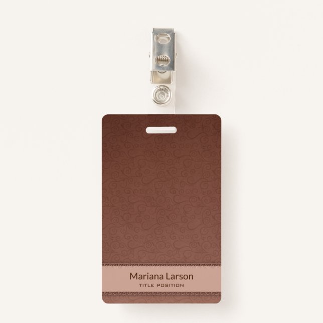 Badge Modèle Brown de Damas florales (Devant avec clip)