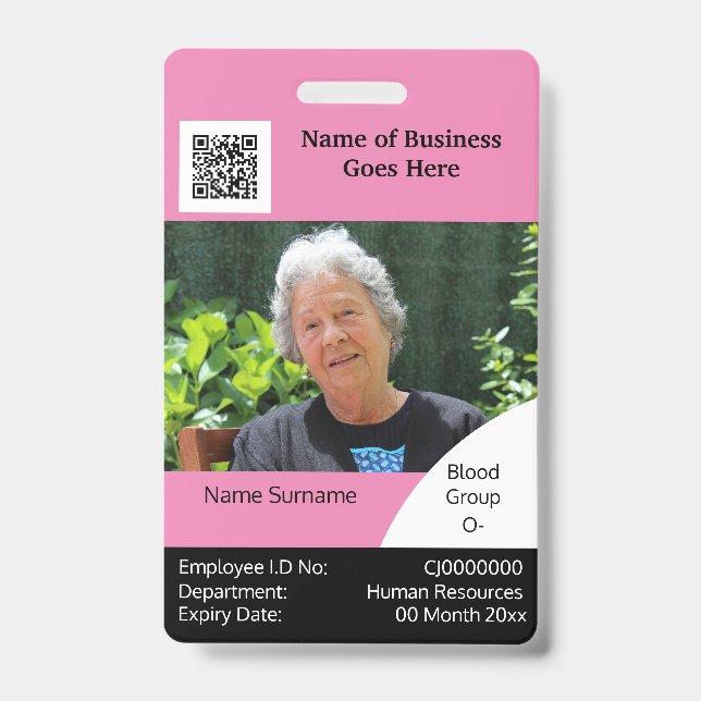 Badge Modèle de carte d'identité d'employé DIY rose noir (Avant)