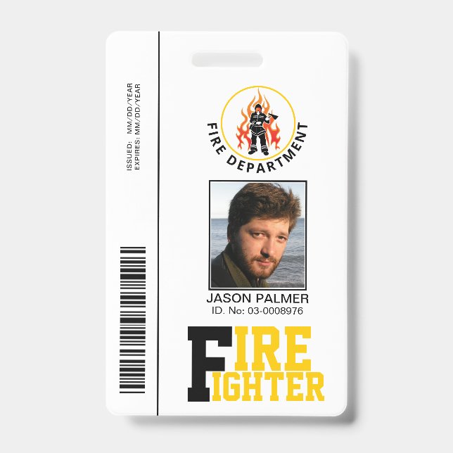 Badge Modèle de carte d'identité photo de pompier jaune (Avant)