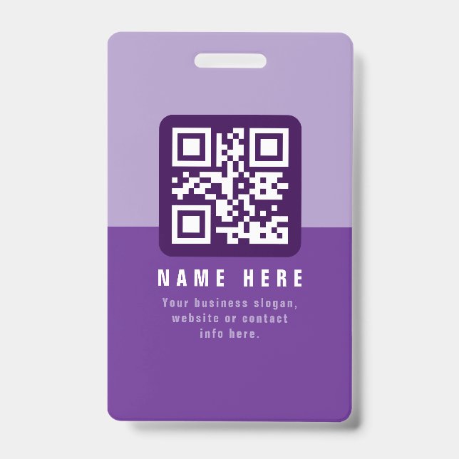 Badge Modèle de code QR moderne éditable | Violets (Avant)