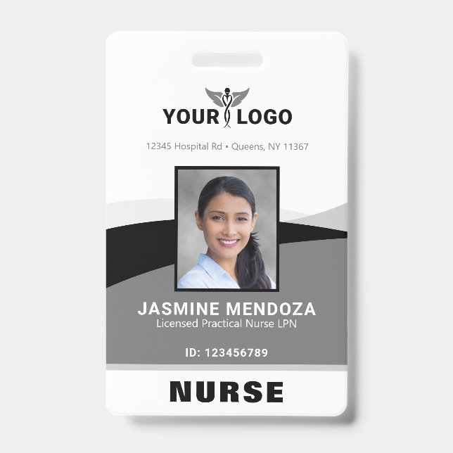 Badge Modèle de logo photo noir gris Nom de l'entreprise (Avant)