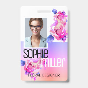 Badge Modèle de nom de photo Fleurs de roses ombrées arc