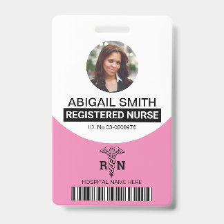 Badge Modèle de photo caducée d'infirmière diplômée rose
