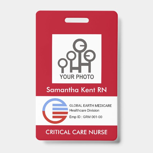 Badge Modèle de photo de boîte blanche rouge ID d'infirm (Avant)