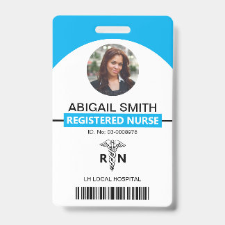 Badge Modèle de photo de caducée bleu employé infirmière