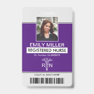 Badge Modèle de photo de caducée de violet employé Infir
