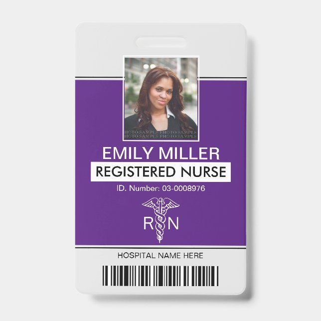 Badge Modèle de photo de caducée de violet employé Infir (Avant)