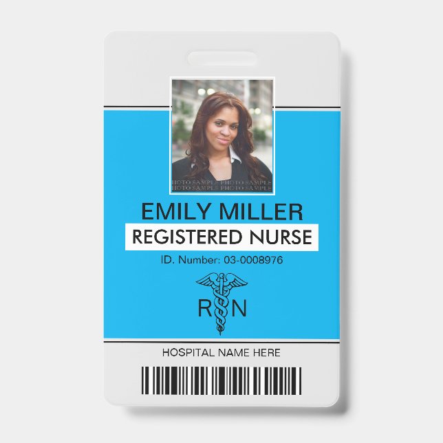 Badge Modèle de photo de caducée d'employé infirmière au (Avant)