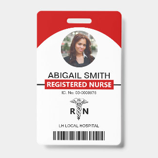 Badge Modèle de photo de caducée rouge employé d'infirmi