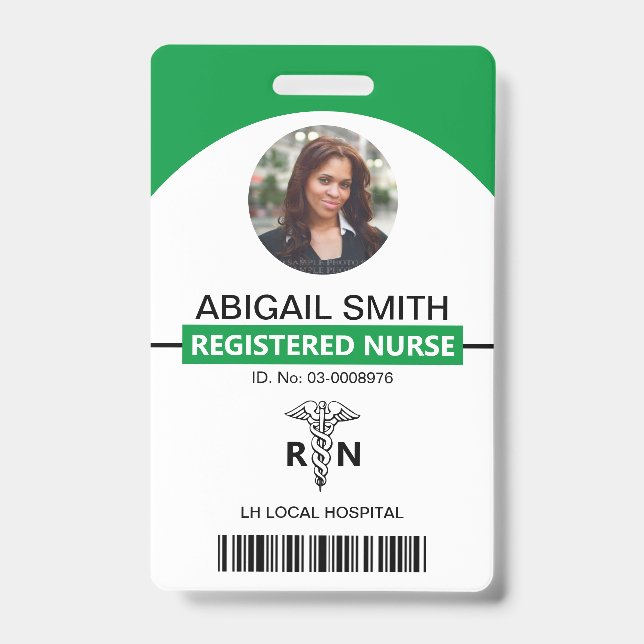 Badge Modèle de photo de caducée vert pour infirmière di (Avant)