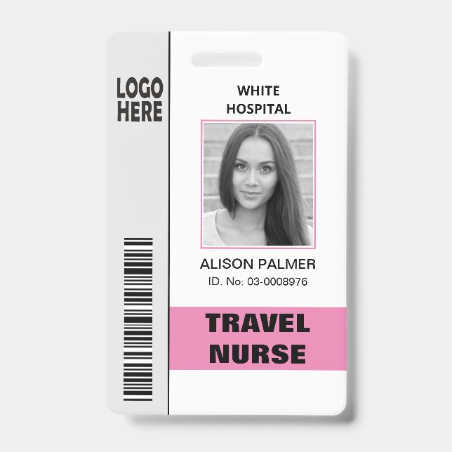 Badge Modèle de photo de carte d'identité rose avec logo (Avant)