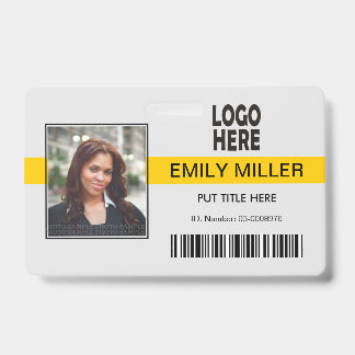 Badge Modèle de photo de code-barres de logo d'employé j