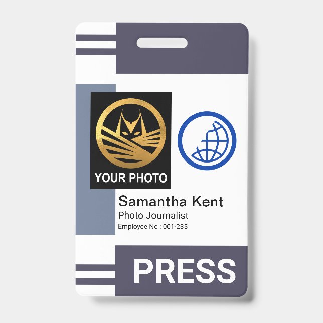 Badge Modèle de photo de colonne à rayures avec nuances  (Avant)