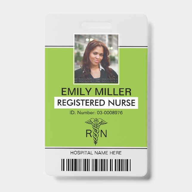 Badge Modèle de photo de lime caducée d'infirmière diplô (Avant)