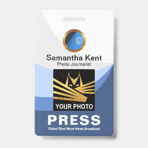 Badge Modèle de photo de presse avec courbure de vague d