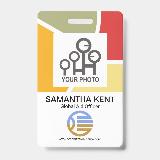 Badge Modèle de photo d'employé avec bordures incurvées  (Avant)