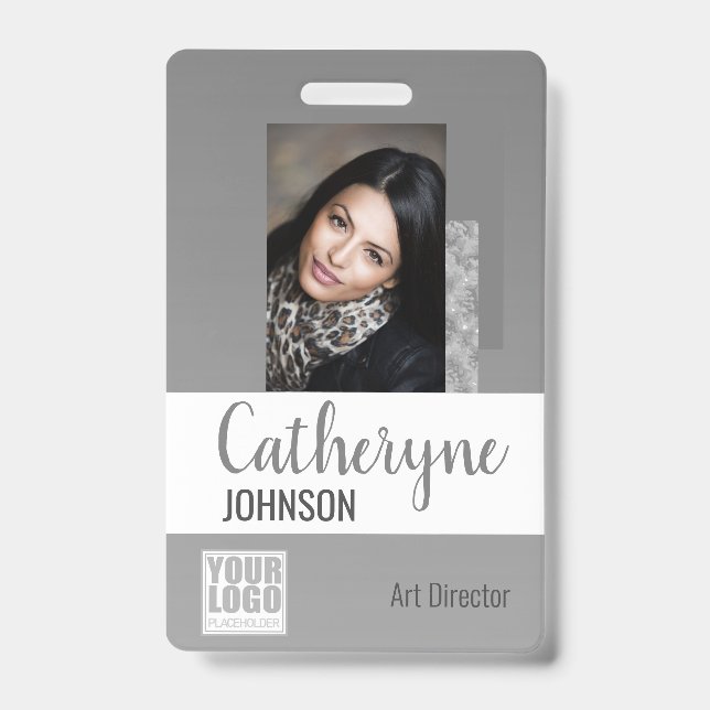 Badge Modèle de photo d'identité à code-barres avec logo (Avant)