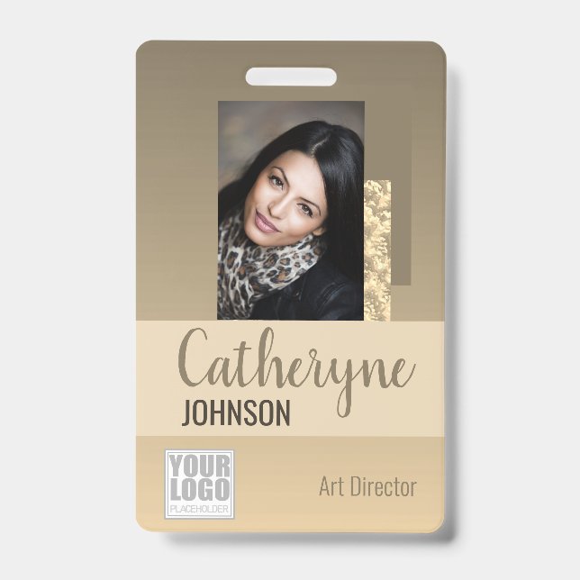 Badge Modèle de photo d'identité avec code-barres et log (Avant)