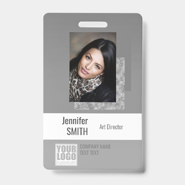 Badge Modèle de photo d'identité avec code-barres et log (Avant)