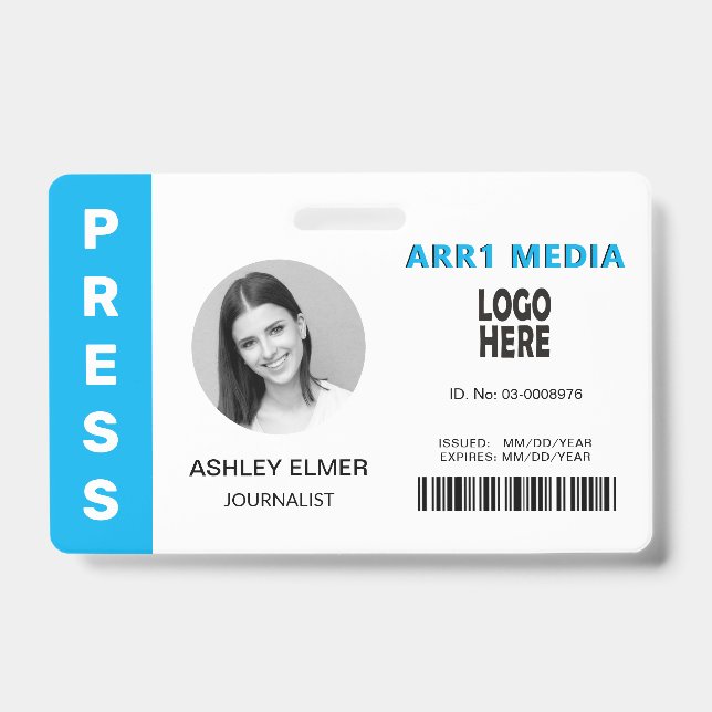 Badge Modèle de photo d'identité professionnelle bleue (Avant)