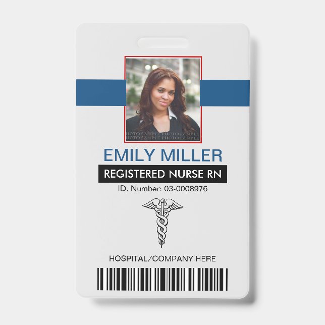 Badge Modèle de photo d'infirmière diplômée caducée (Avant)