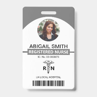 Badge Modèle de photo grise caducée d'employé Infirmière