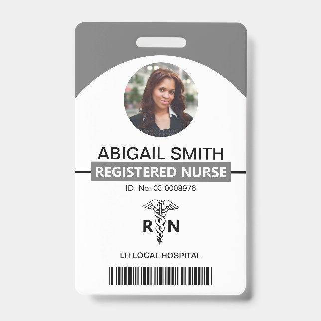 Badge Modèle de photo grise caducée d'employé Infirmière (Avant)