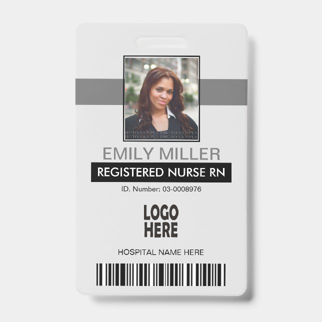 Badge Modèle de photo grise de code-barres d'identificat (Avant)